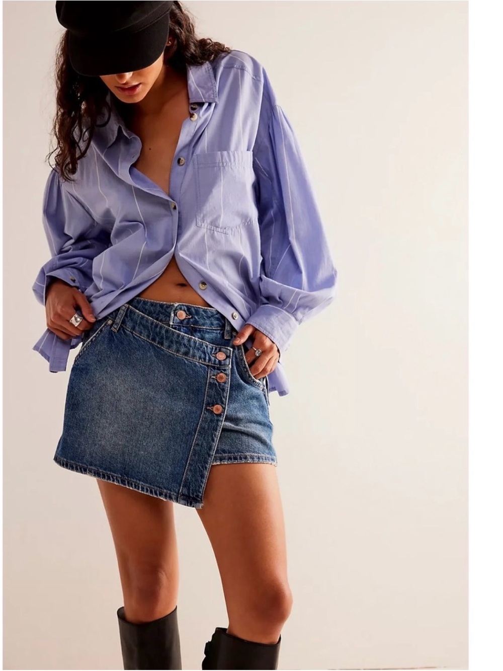 Free People Asymmetrical Denim Wrap Mini Skirt - Blue